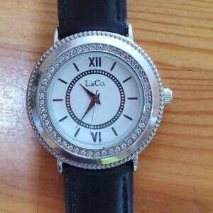 NEW Watch L & Co. Timepieces Navy Band Silver Face & Jewels
